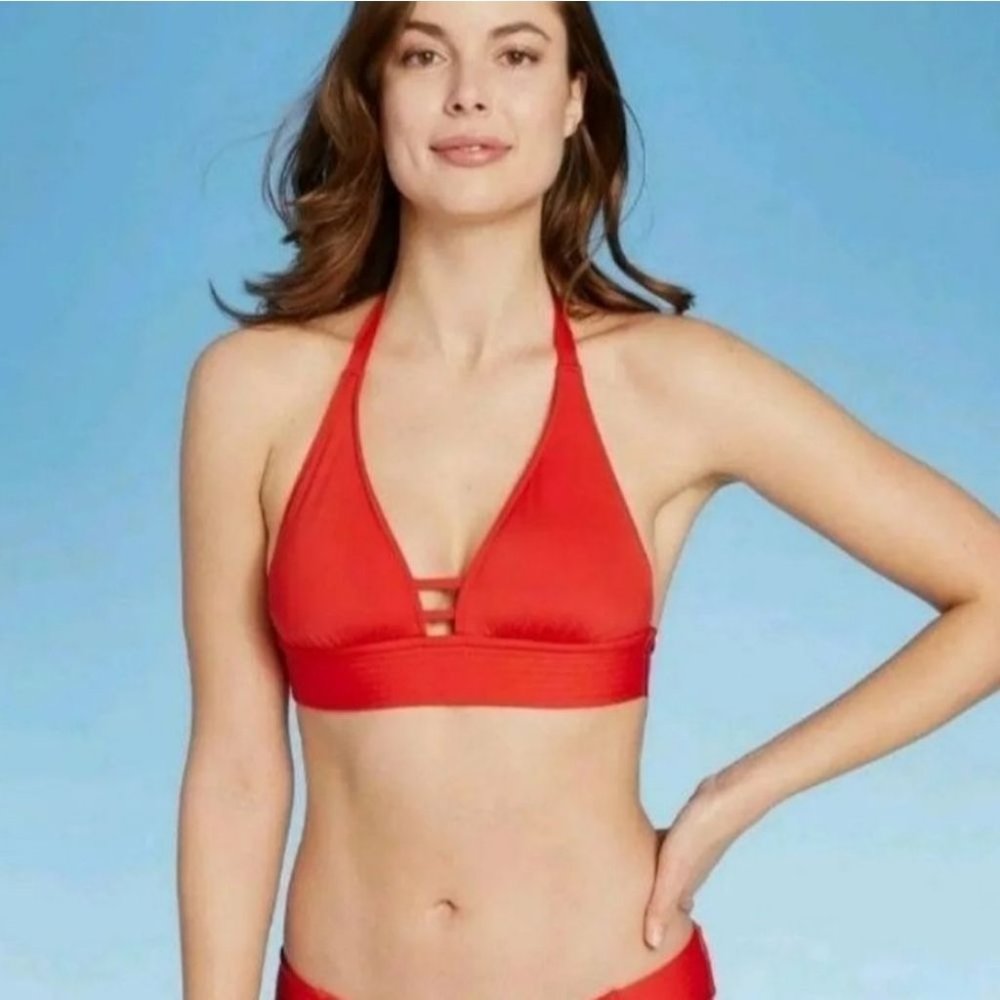 New Women's XS(0-2)Kona Sol Triangle Halter Bikini Top - Red
